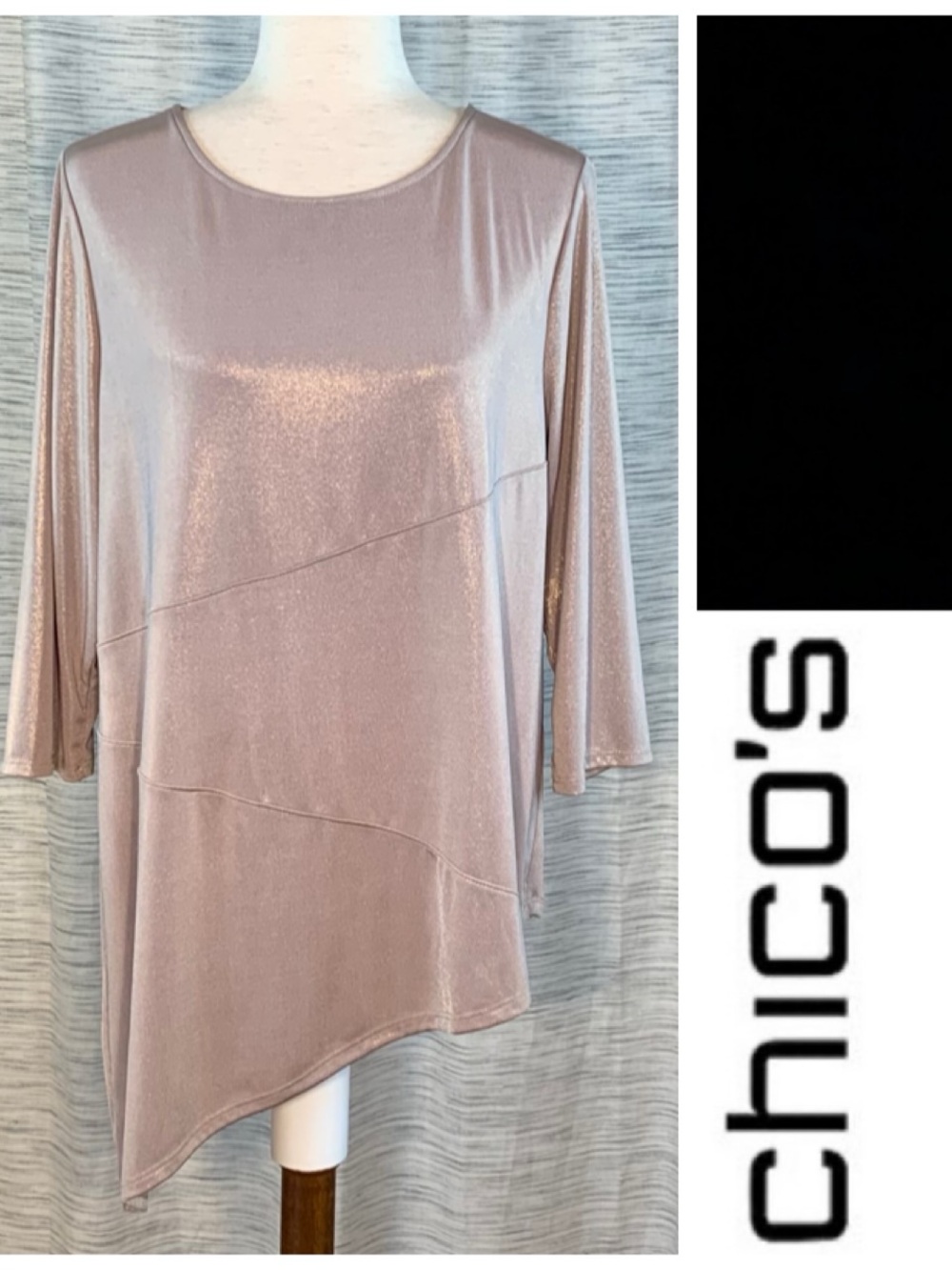Travelers by Chico’s NWT Antique Gold shimmering asymmetrical blouse.